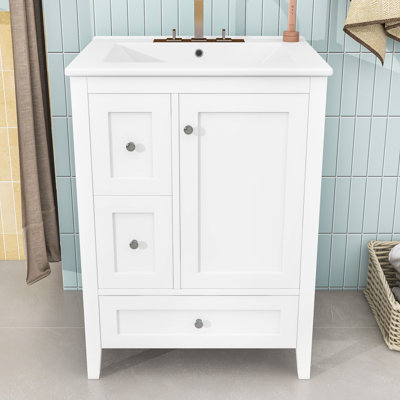Meuble-lavabo avec lavabo, trois tiroirs de rangement et tablette réglable