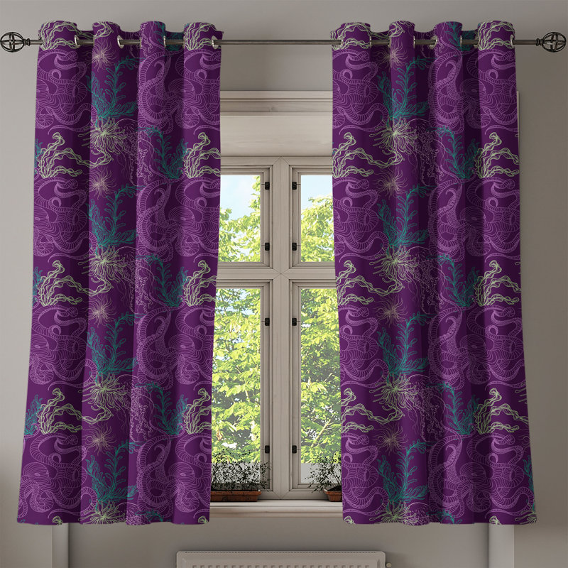 Rideau à œillets 2 panneaux Red Barrel Studio®, 50 po x 72 po, mauve foncé, vert pâle, L 50 po x L 63 po