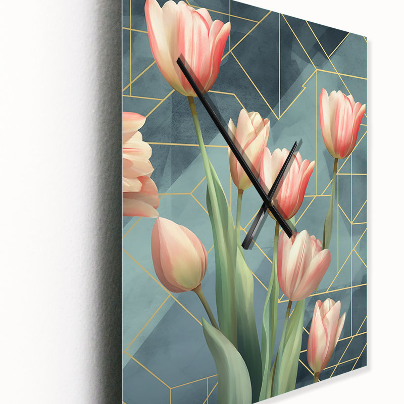 Tulip Geometric - Floral Wall Clock, Large