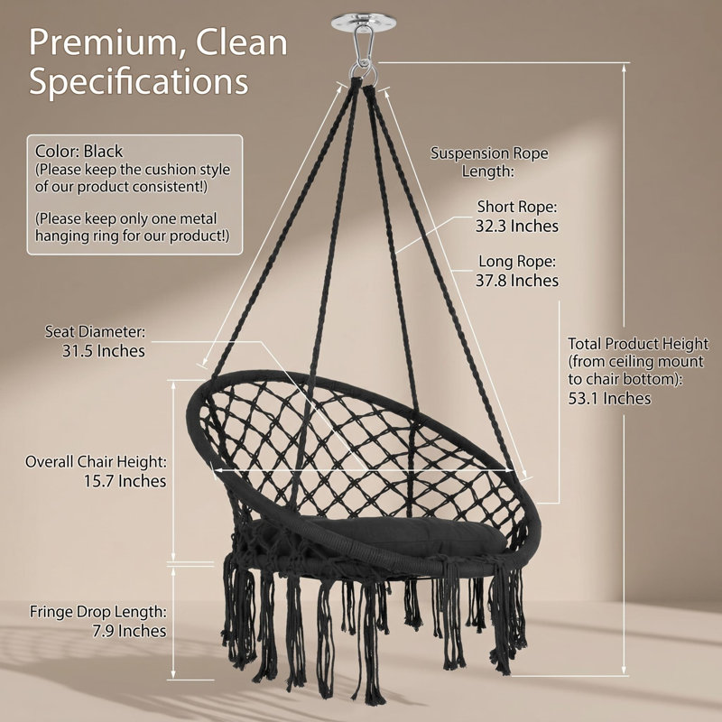 Chaise de balançoire Stable Sturdy, balancelle pour chambre à coucher, balancelle Macrame