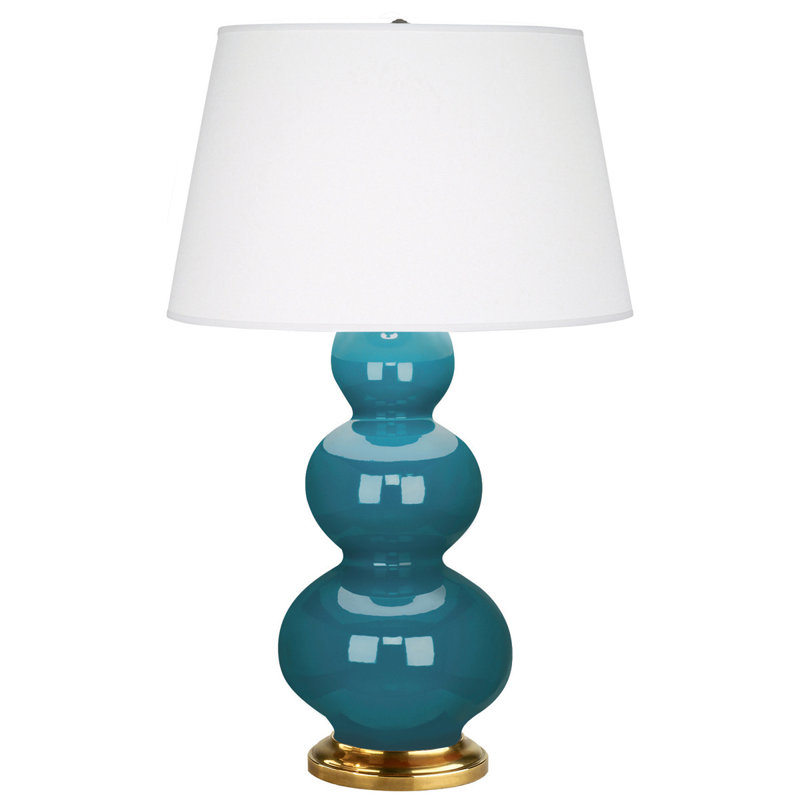 Triple Gourd Ceramic Table Lamp, Peacock/Brass