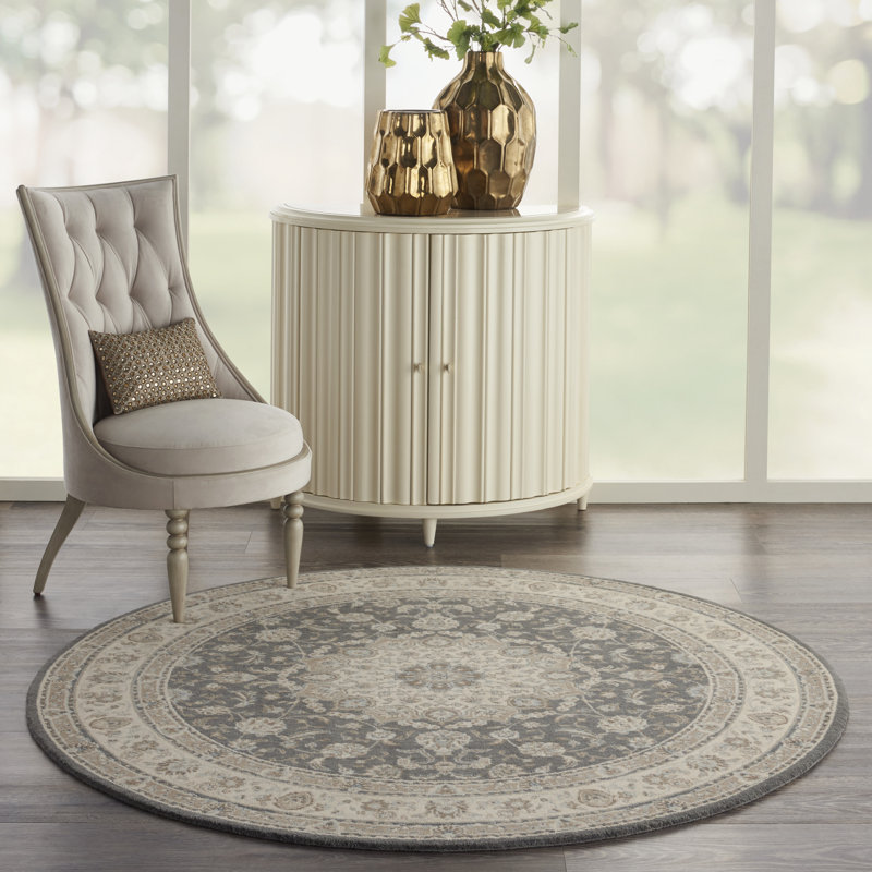 Tapis gris traditionnel Jessika, Rond 5 pi 10 po