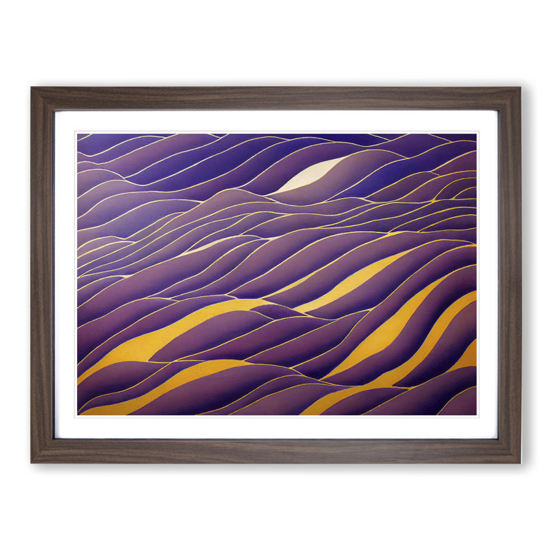Abstract Lavender Flower Field - Single Picture Frame Print, 46cm H x 64cm W x 2cm D, Walnut