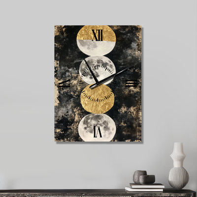 Moon Phases in Gilded Paper I - Celestial Wall Clock, Printed on Metal