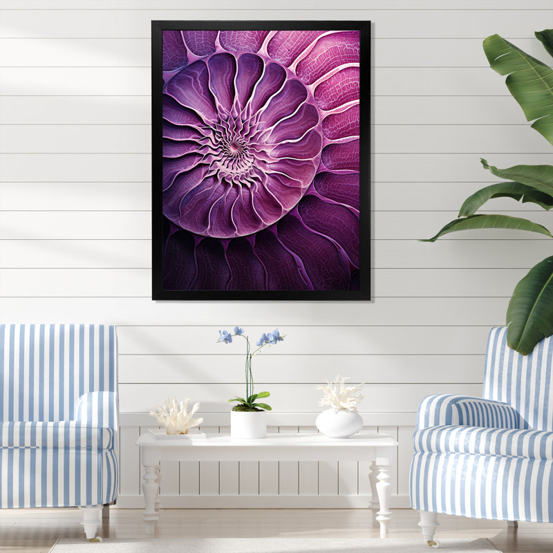 Nautilus prune coquillages I sur toile, H 32 po x l 16 po x P 1 po, Cadre simple noir