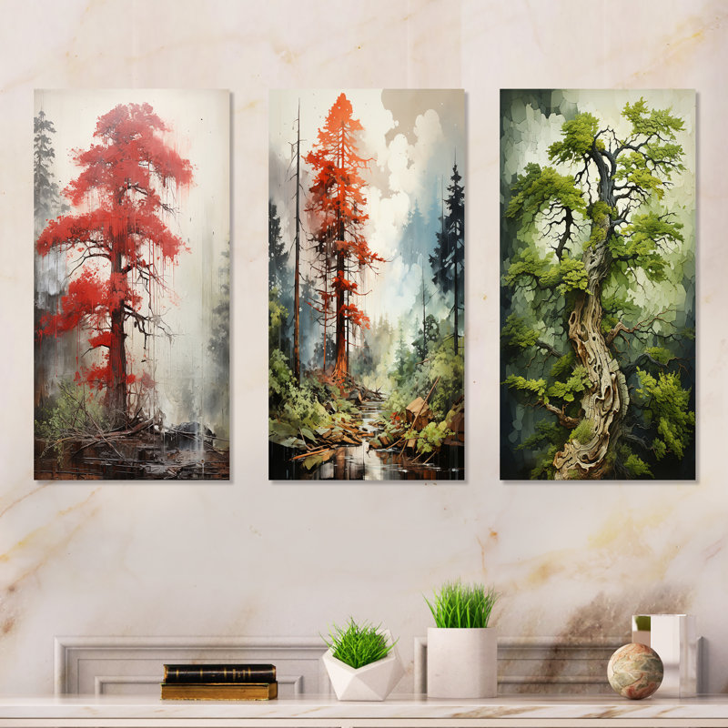 «Forest Redwood Tree Charm», ensemble de 3 reproductions d'art mural, Toile tendue, H 32 po x l 48 po