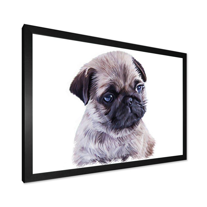 Portrait de chiot carlin - reproduction sur toile, H 12 po x l 20 po x P 1 po, Toile avec cadre noir