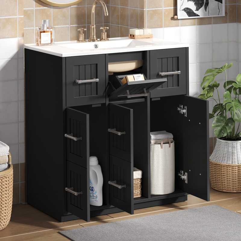 Ensemble de meuble-lavabo simple 30 po avec plateau en céramique Rory, Noir