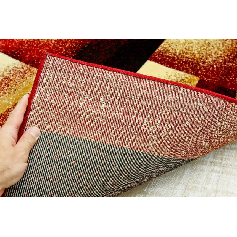 Tapis décoratif Bourgogne/jaune à motif abstrait daijon, Rectangle 5 pi x 7 pi