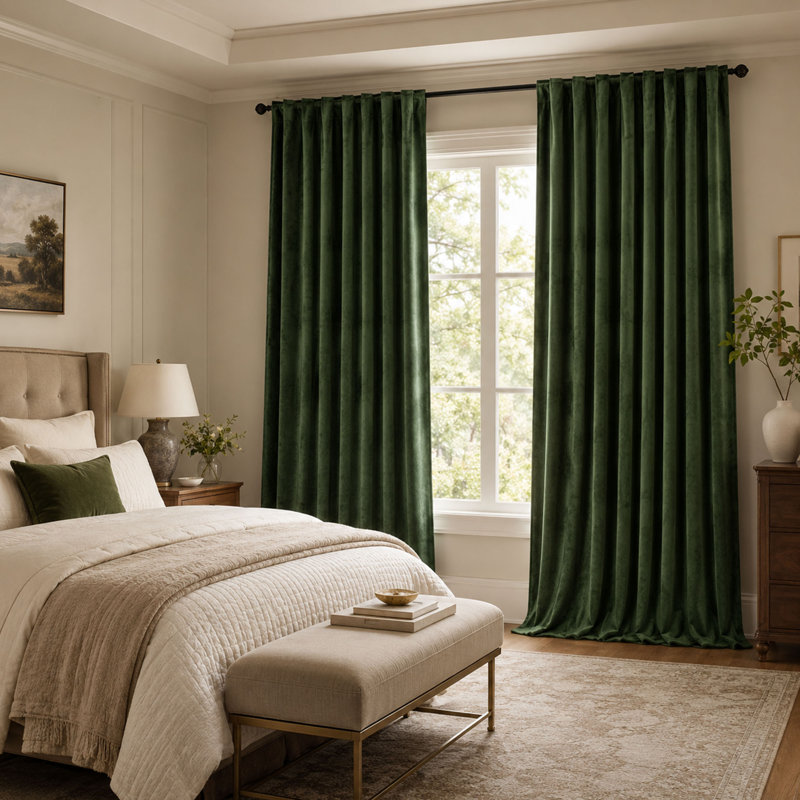 Rideaux en velours vert olive, tissu isolant thermique occultant