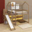 Lit mezzanine simple en bois avec tablettes et lumière-121081888