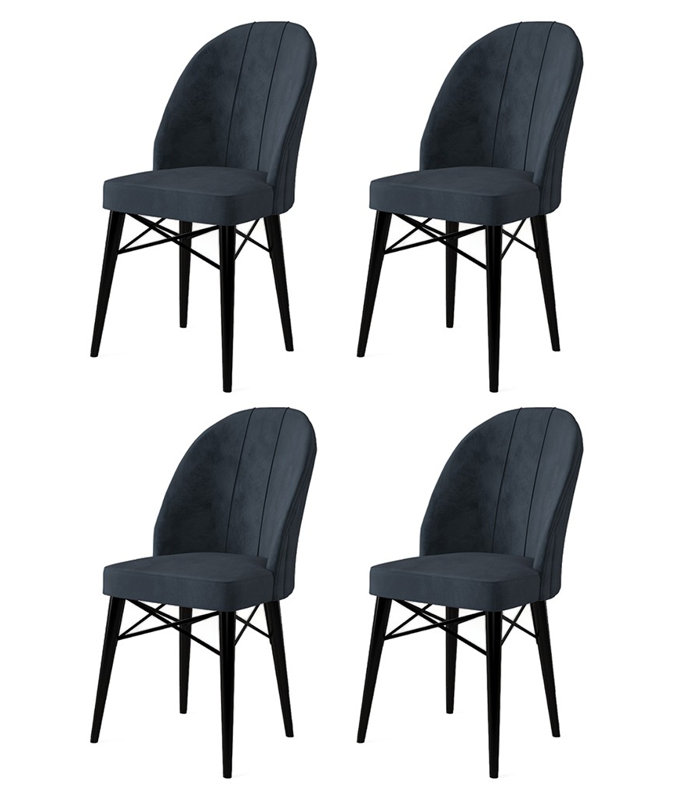 Stylish 4-Piece Chair Set, Modern Anthracite & Black, 17.3 x 37.8 x 16.5 inches | 100% Metal Frame with Wooden Legs, Babyface Fabric, Comfortable 18 DNS Foam Back & 22 DNS Foam Seat | Perfect for Dining & Living Rooms