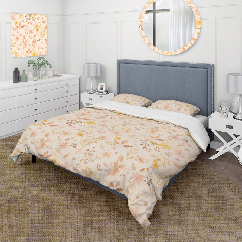 Ensemble de housse de couette Boho jaune pastel Paradise Flowers III - Boho, Housse de couette très grand + 2 taies décorativ