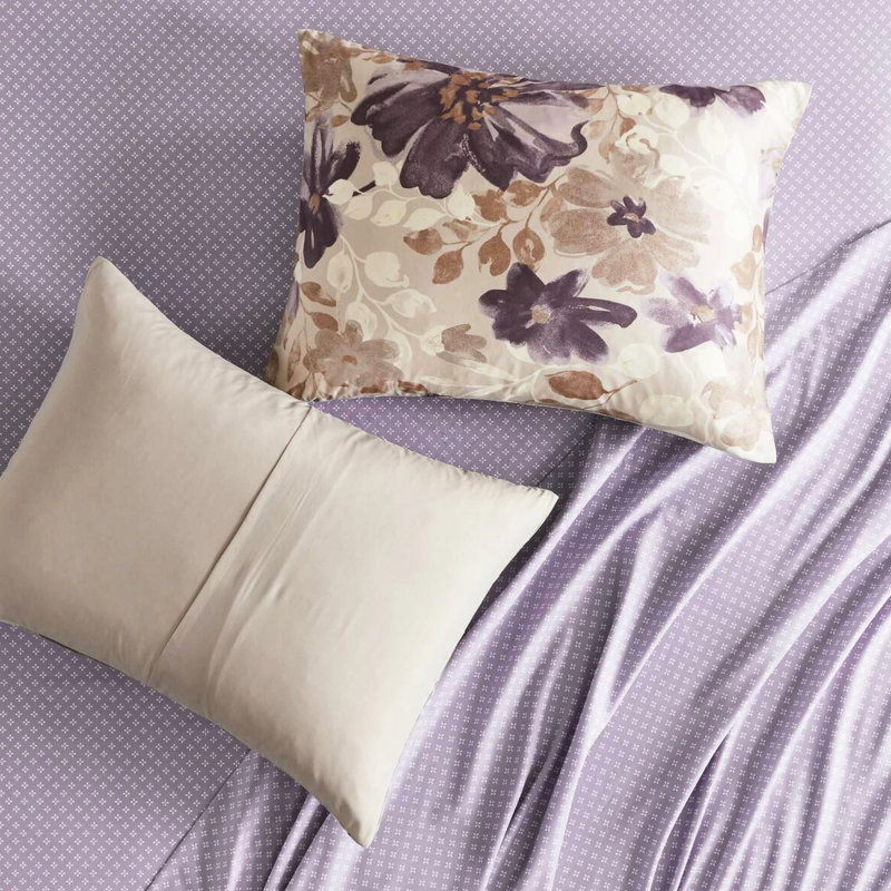 Édredon taupe à très grand motif floral avec draps - Microfibre de luxe, facile à entretenir
