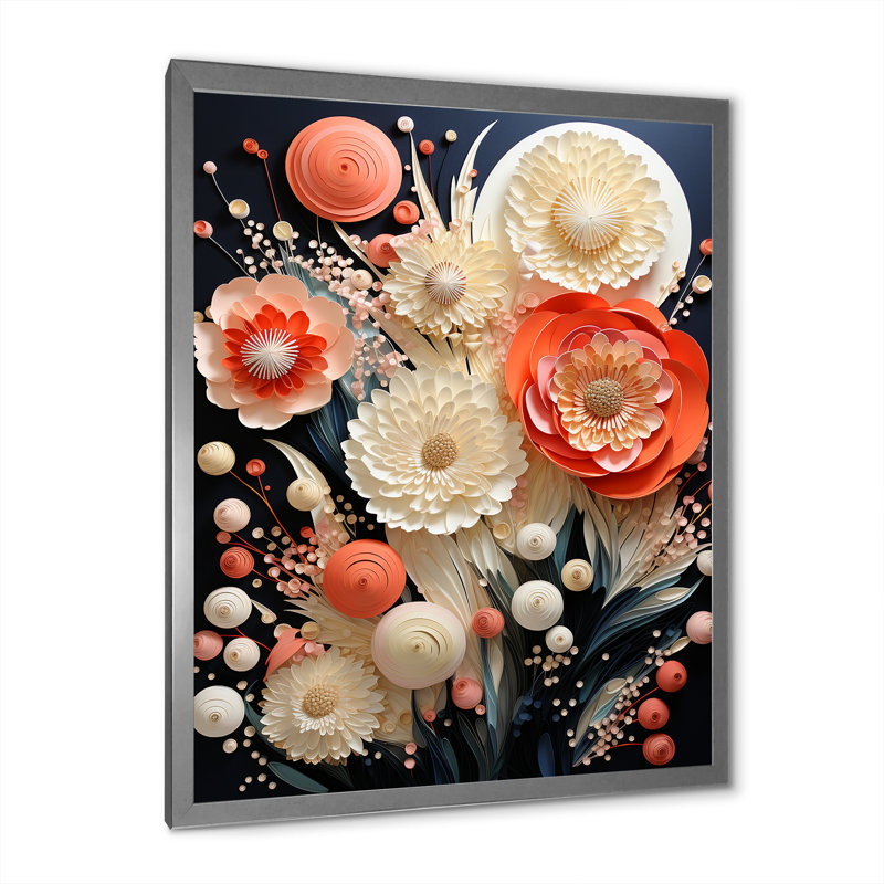 Fleurs de corail abstraites - reproduction sur toile, Cadre simple argenté, H 44 po x l 34 po x P 1,5 po