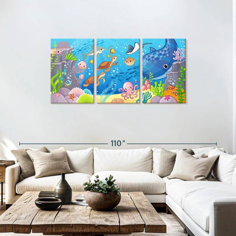 'Cartoon Underwater Animals, 36" H x 74" W