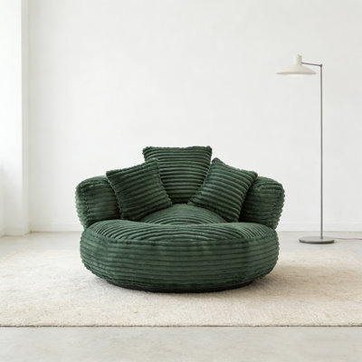 Fauteuil à billes surdimensionné en velours côtelé avec 3 coussins et accoudoirs, fauteuil à billes rembourré de mousse pour adultes et enfants