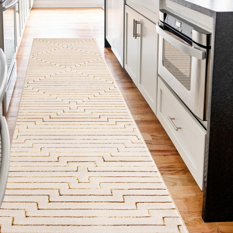 Latitude Run® Mirage Nikica Rug White and Gold, Runner 2'7" x 12'