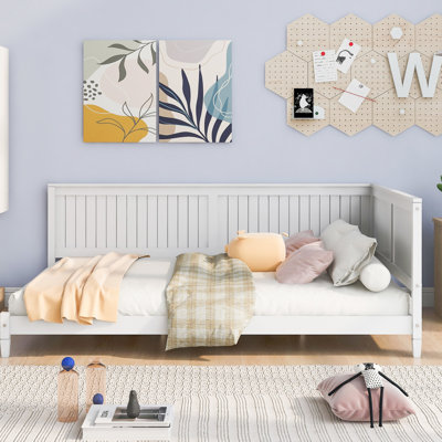 Full Size Daybed/ Bed In White - Mid-century Modern Style With Wood And Slats For Extra Comfort Solid Durability
