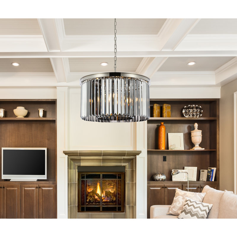 Yazmin 8 - Light Dimmable Drum Chandelier, Gray, Polished Nickel