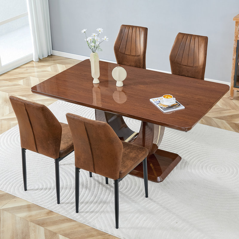 Ensemble de table de salle à manger de 63 po en noyer moderne avec chaises rembourrées, table en panneau de fibres à densité moyenne pour la salle à manger ou la cuisine