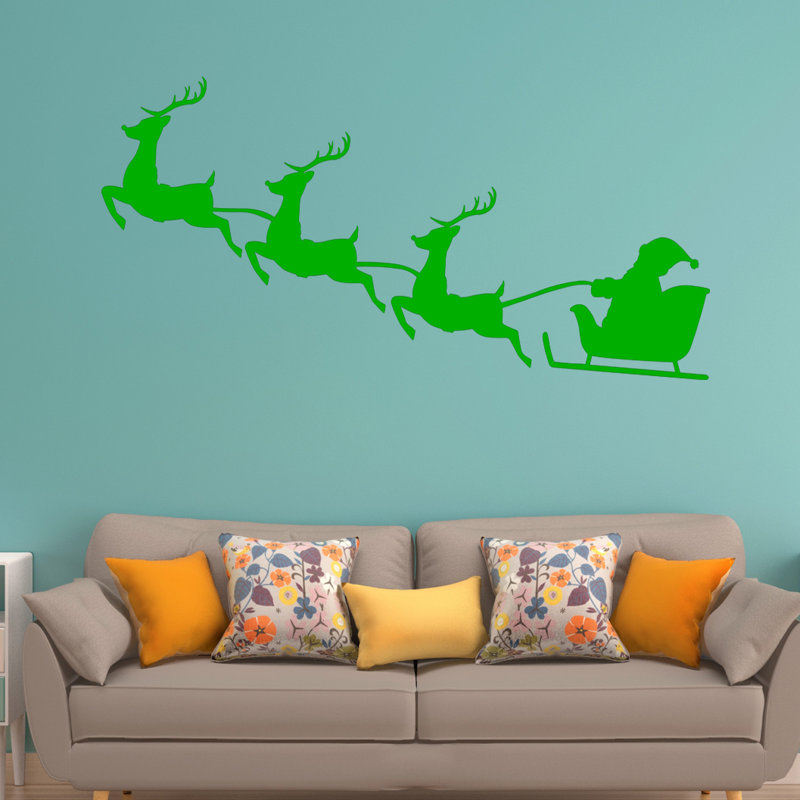 Décalcomanie murale noël renne père noël, H 22 po x l 40 po, Vert