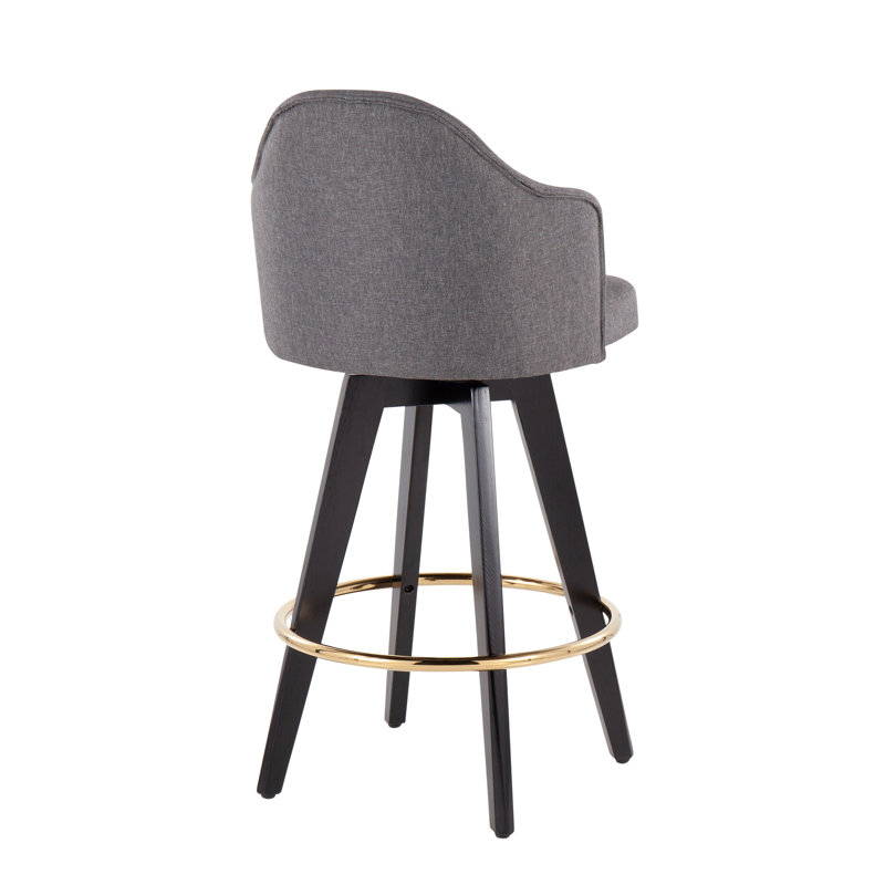 Arabelle Swivel Upholstered Counter Stool, Black/Gold, Gray, Counter Stool (26" Seat Height)