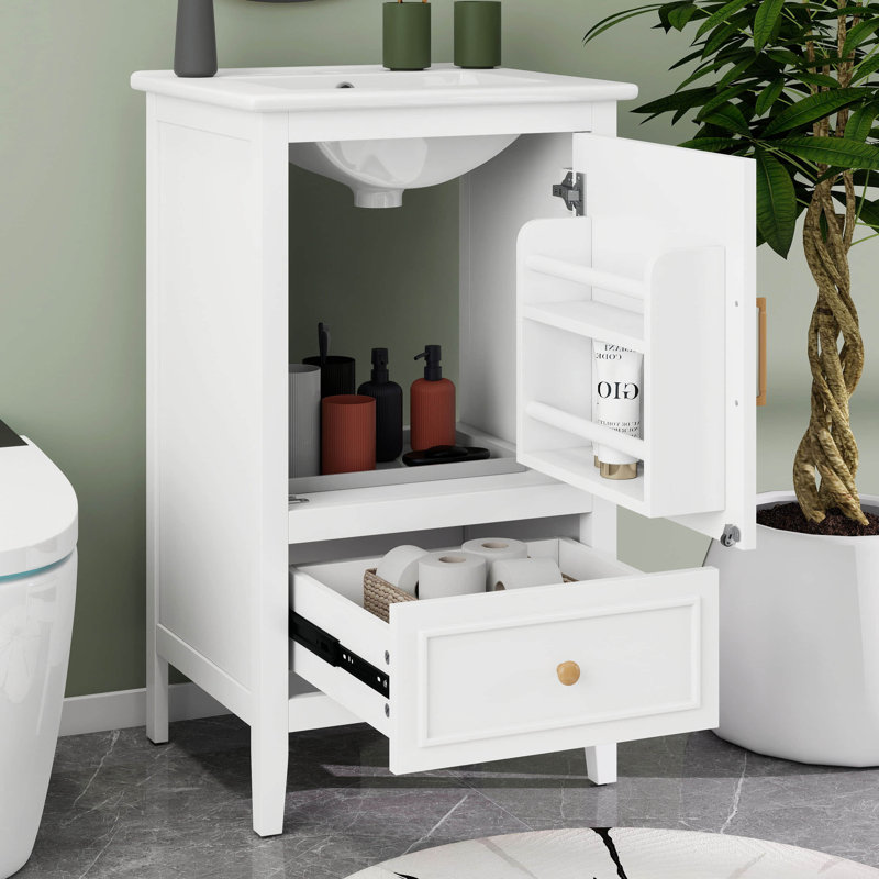 Meuble-lavabo de 20 po avec lavabo, meuble de rangement autoportant avec porte à fermeture douce, support de porte et tiroir
