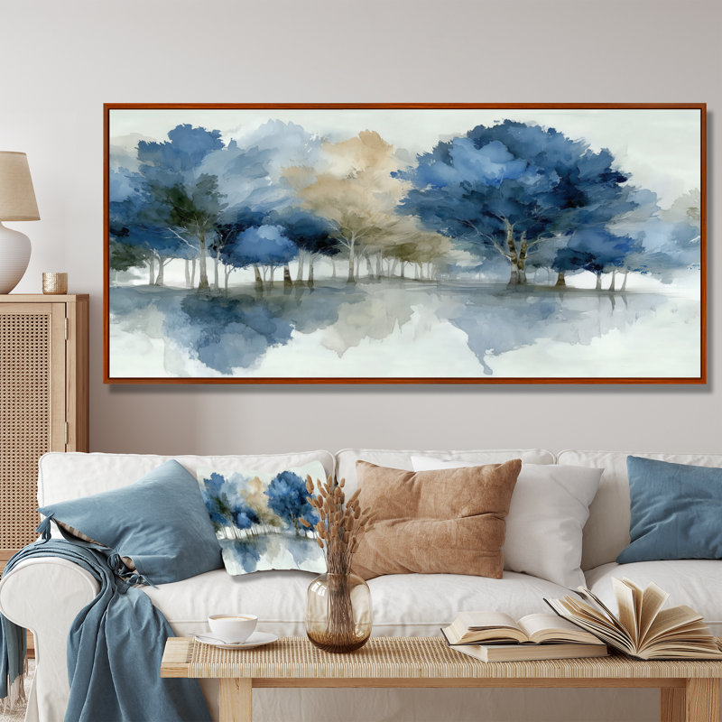 «Blue Gray Watercolor Maple Tree Forest In Canada», reproduction d'art sur toile bleu érable, H 28 po x l 60 po, Brun