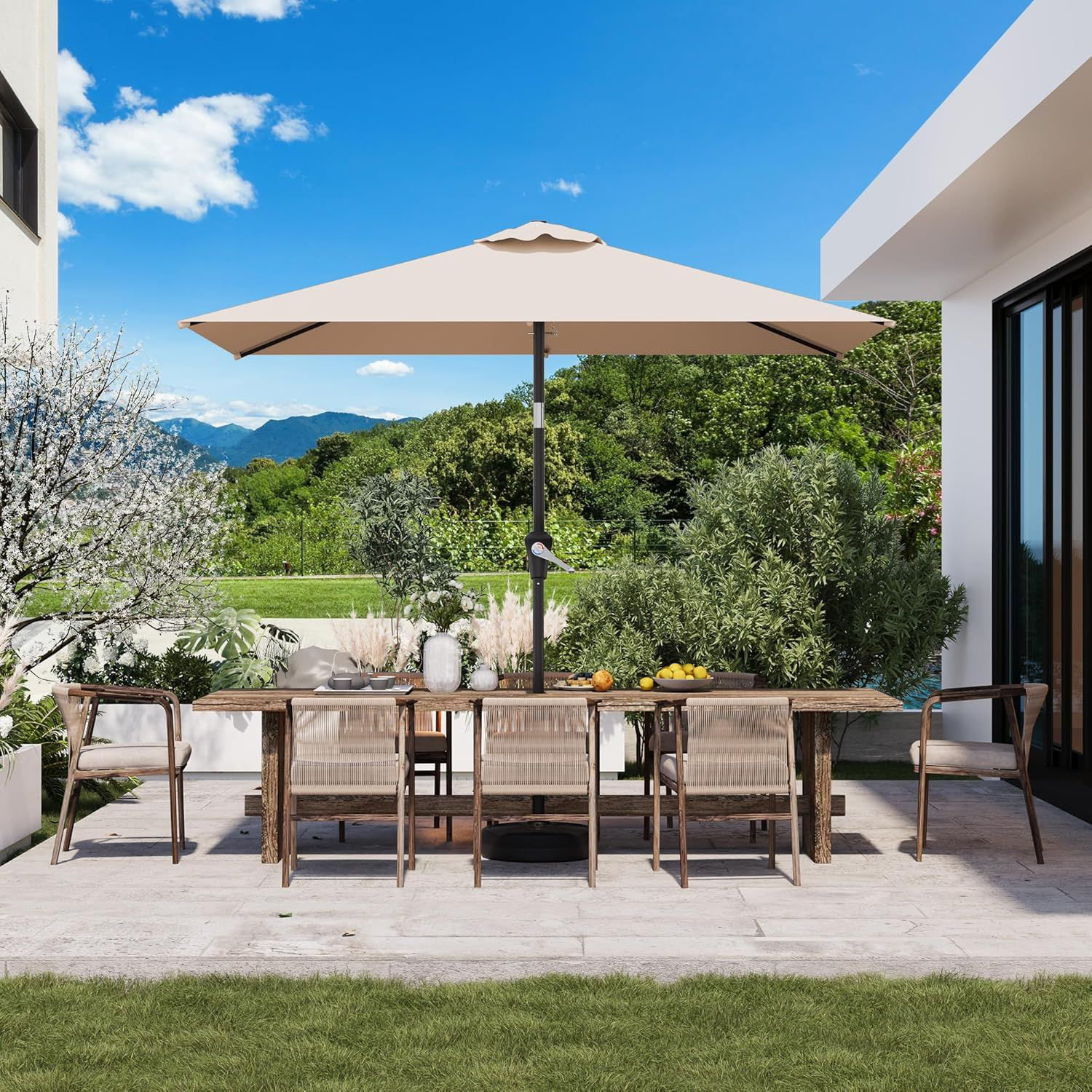 Arlmont & Co. 6.5 x 10 ft rectangular patio umbrella, outdoor dining ...