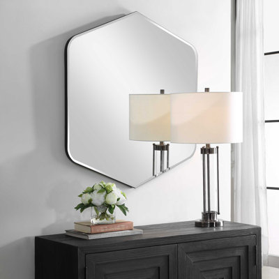  Miroir d'appoint mural avec cadre noir et miroir en verre biseauté Diamond