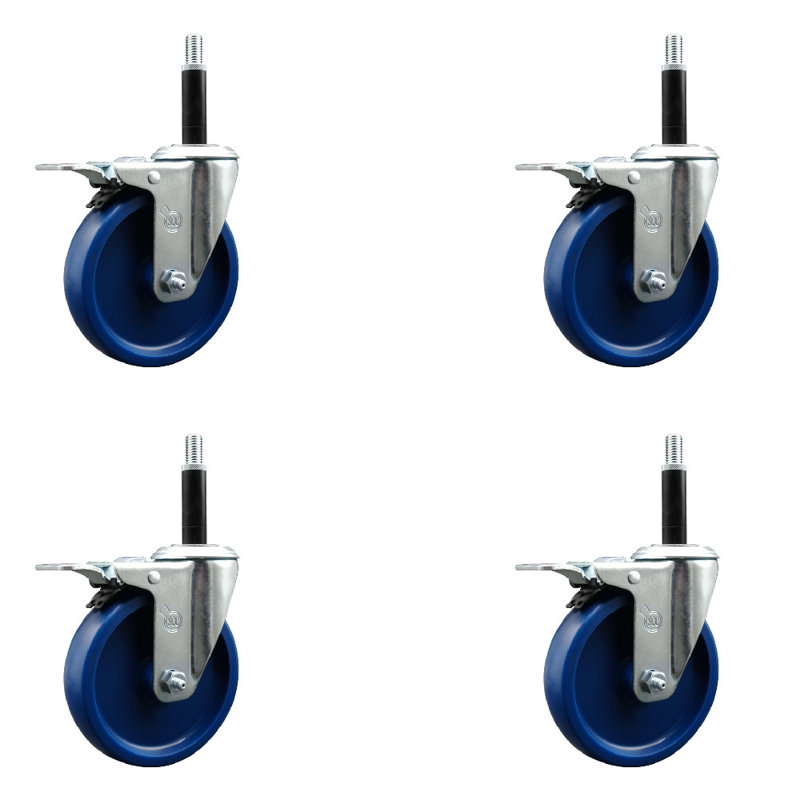 5 Inch Solid Poly Swivel 3/4 Inch Expanding Stem Caster Set Total Lock Brake