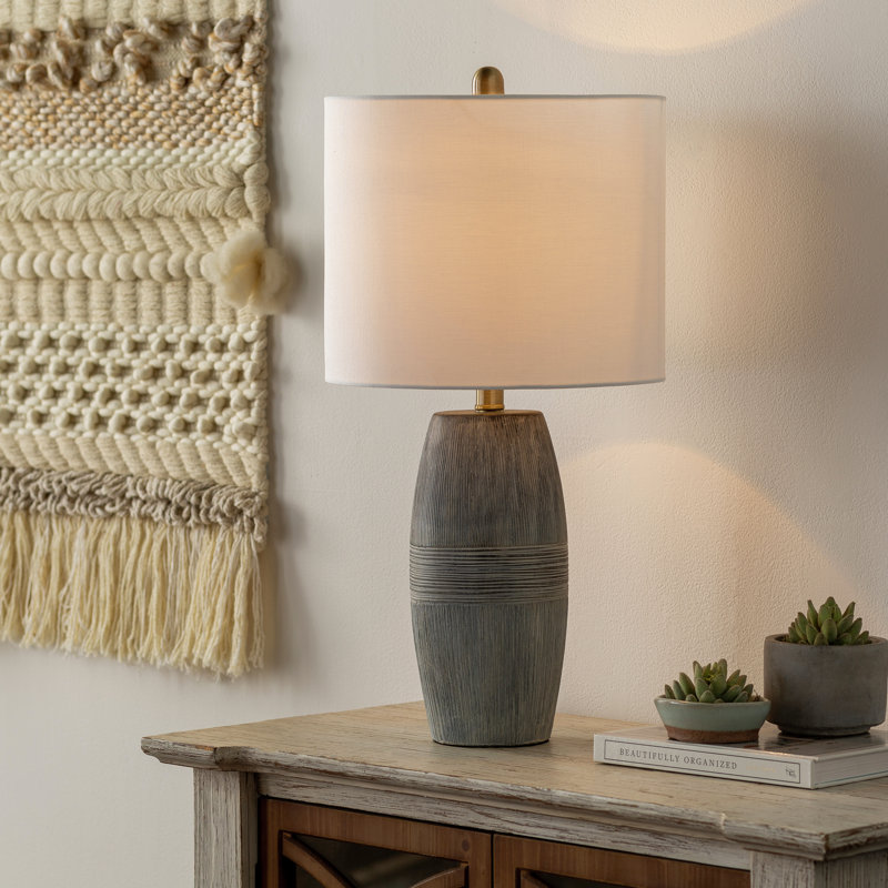 Gray Ceramic Table Lamp with White Linen Shade