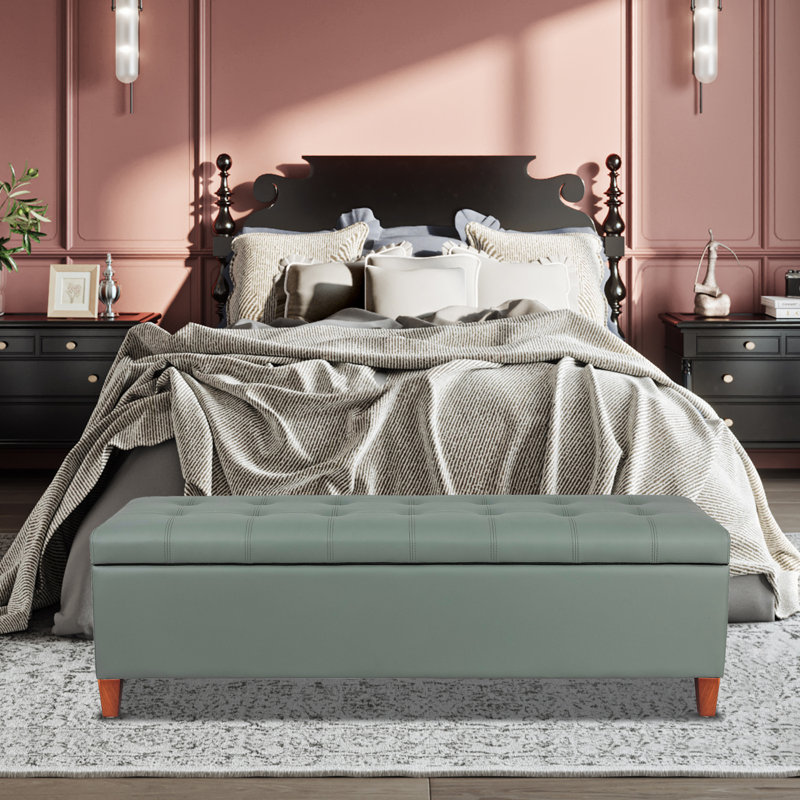 Banc de rangement en simili cuir Loggins, Vert grisâtre