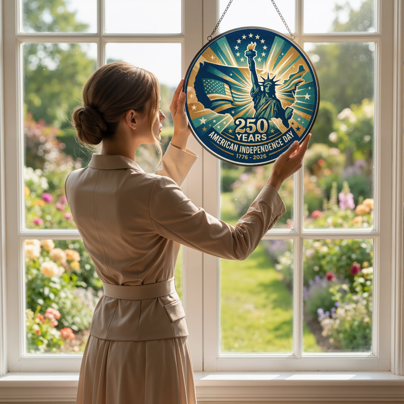 Vitrail Statue Liberty USA 250th Anniversary, H 12 po