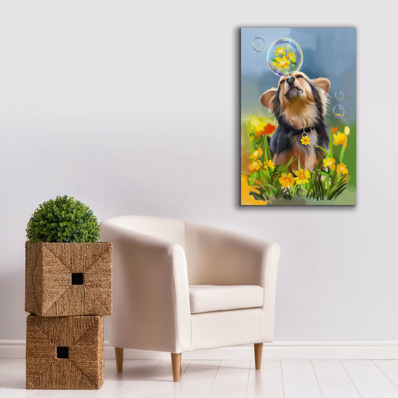 Toile épique Graffiti «Chien jouant avec une bulle de savon» par Kajenna Art, 26 po x 40 po