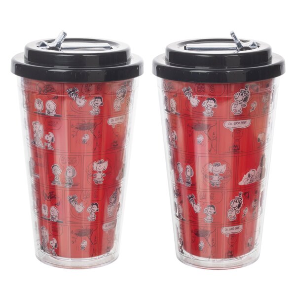 Peanuts Snoopy 70th Anniversary 23.6 OZ Double Wall Tumbler Set W/Lids and  Straws