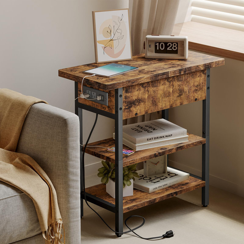 End Table with Charging Station – Flip Top Side Table with USB Ports and Power Outlets.