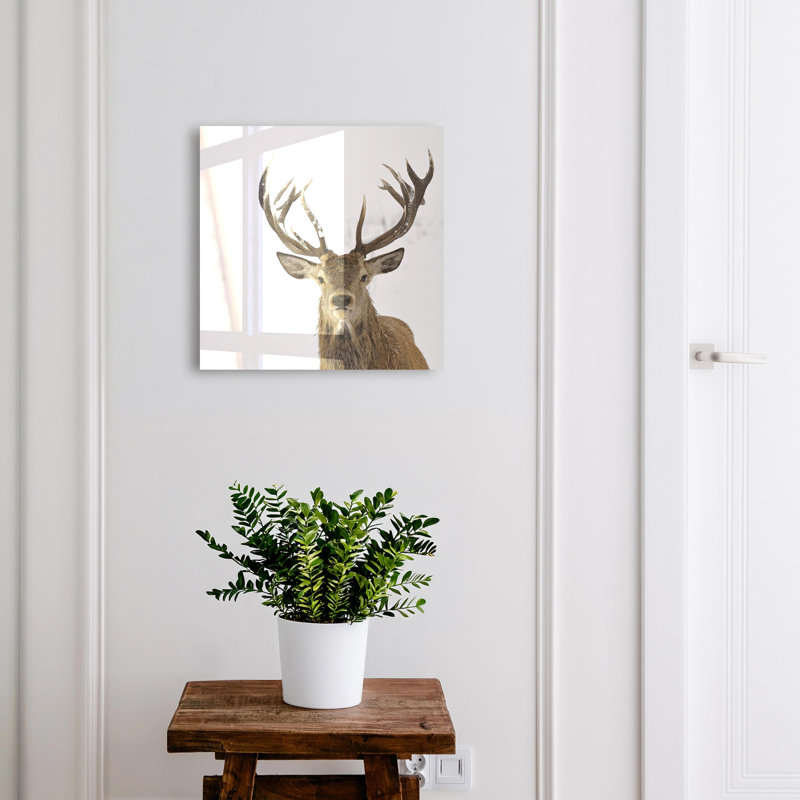 Key cabinet for wall, Opens to the right, 30x30x5, White, A deer in a winter scenery full of harmony, 