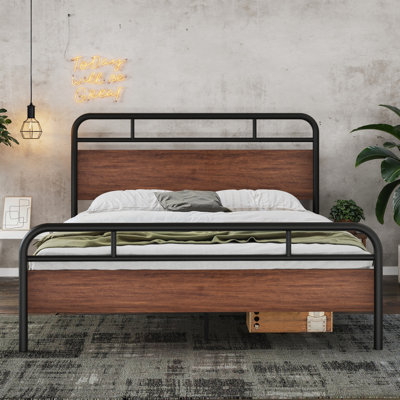Milligan Metal Platform Bed Frame with Wood Headboard and Footboard