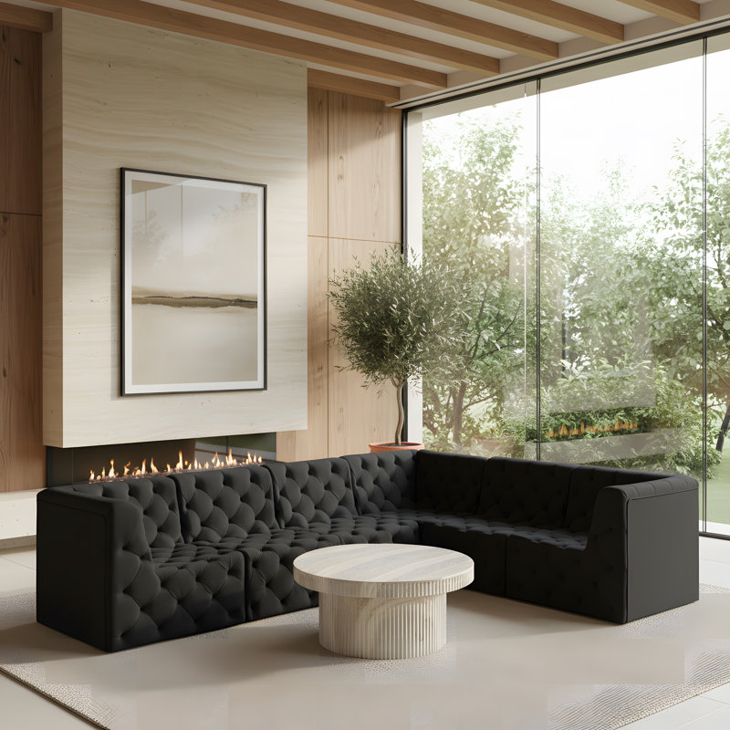 Canapé modulaire réversible en velours Izzobella, Velours noir