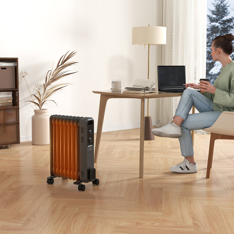 Demi Oil Filled Radiator Portable Heater W/ 3 Heat Settings Grey, 60" H x 43" W x 24" D, 2180 Watt, 7438 BTU