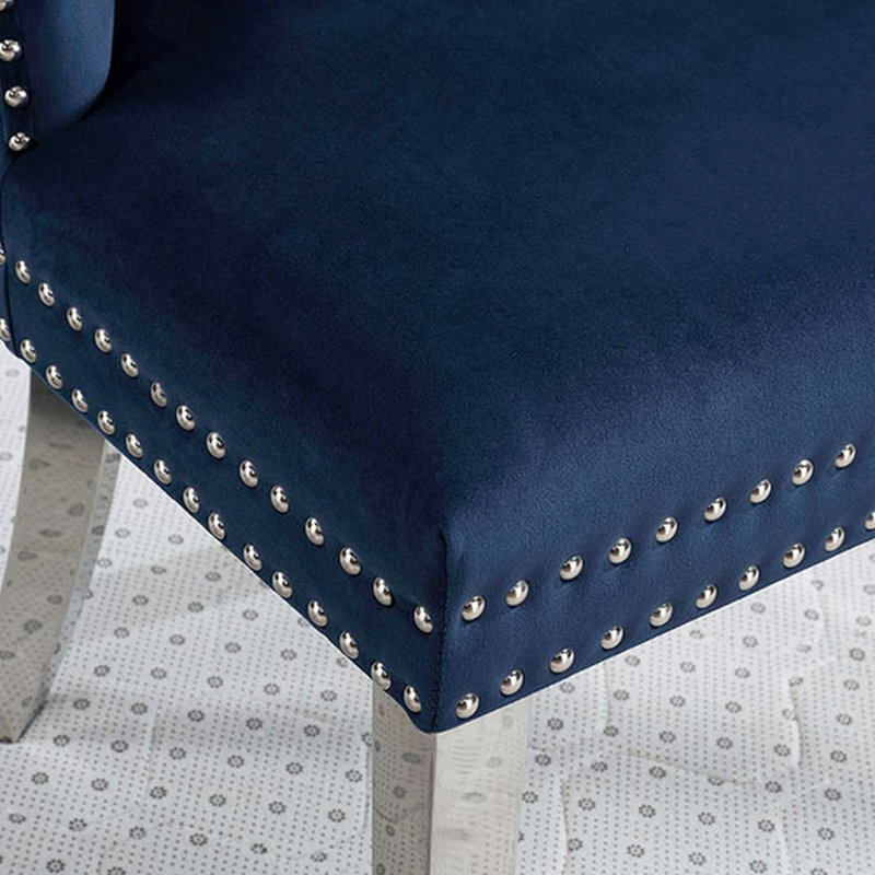 2 Blue Wingback Dining Chairs, Button Back With Legs And Trim Chairs 2, Fabric, Back, & Gorgeous