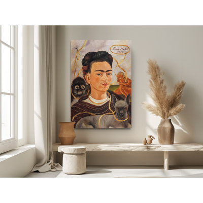 Frida Kahlo Me And Monkey Self Portrait Reproduction Canvas Art Print Highest Quality Material