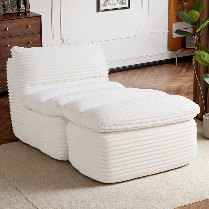 31.5'' No Assembly Required Modern Upholstered Oversized Corduroy Indoor Chaise Lounge Sleeper Sofa with Ottoman, Beige