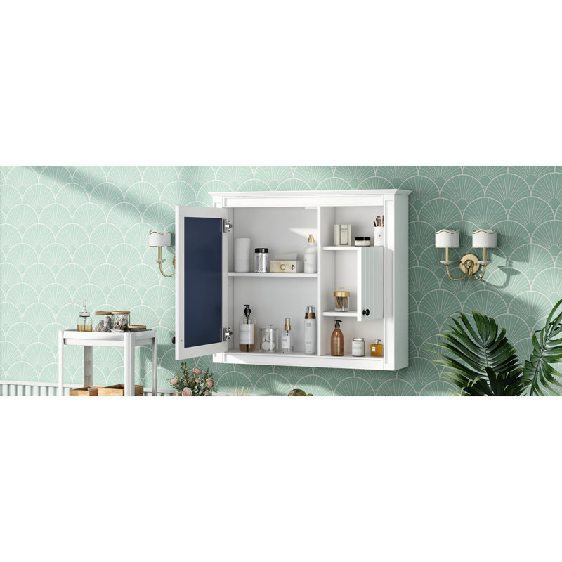 Armoire murale de salle de bain 32 "avec miroir et 3 tablettes de rangement blanches 32"