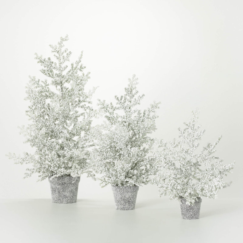 Ensemble de 3 arbres de table 19 po, 23 po et 32 po artificiels en forme de givre de Noël, blanc