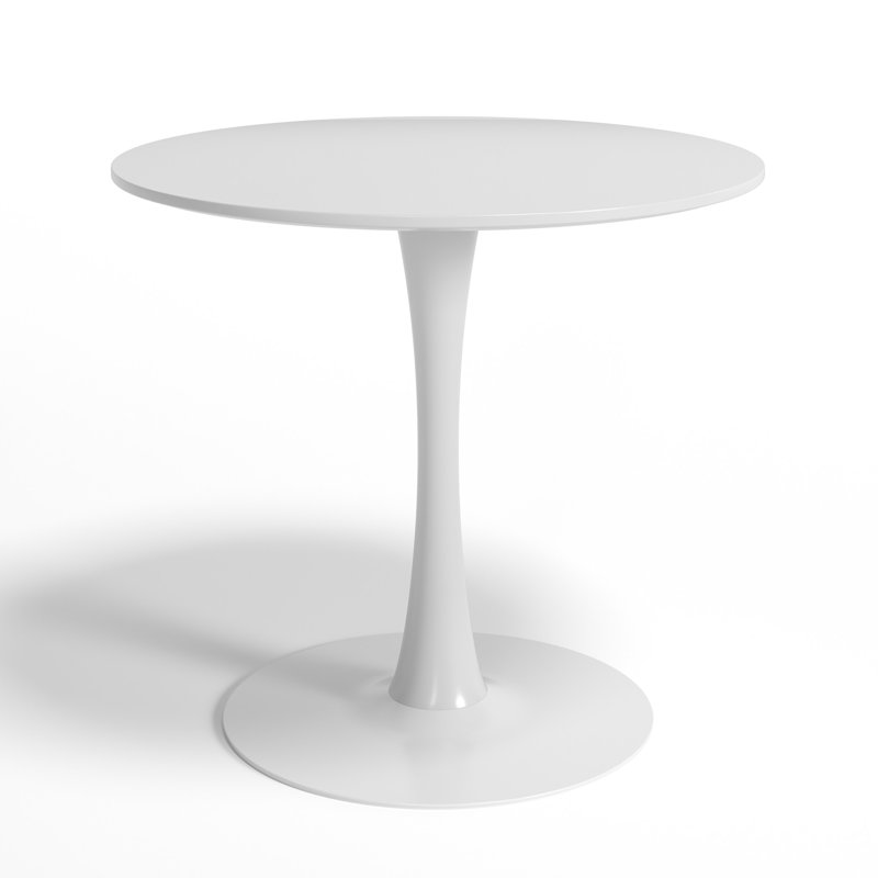 Amelia-Lillie Round Pedestal Dining Table, White, White, 28.74" H x 31.5" L x 31.5" W