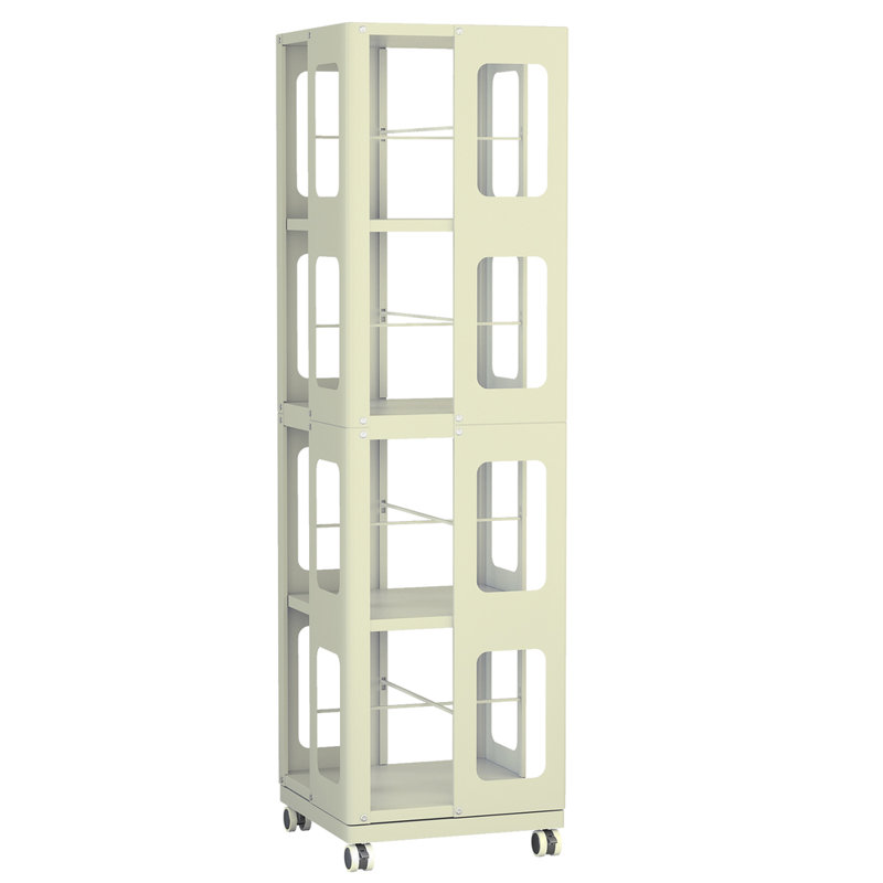 4-Tier All-Steel Rotating Bookshelf – 360° Wheels, Adjustable Shelf, Large Sturdy Spacious Book Rack (Yellow), Yellow
