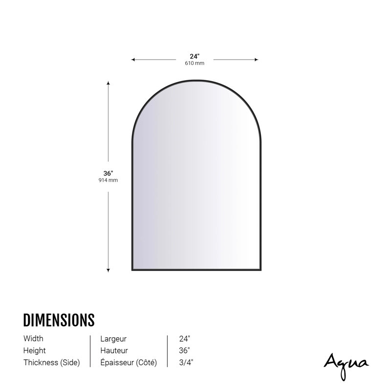 Miroir arqué noir mat 24 po x 36 po Odile, 43 po x 30 po, Noir mat